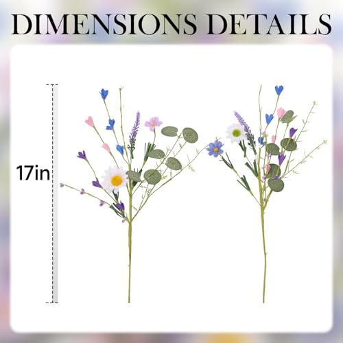 Artificial Spring Flowers 12 Pack Floral Picks 17 Inch Spring Floral Stems with Green Leaves White Blue Purple Daisy Forsythia for Flower Arrangements Centerpieces Indoor Decorations