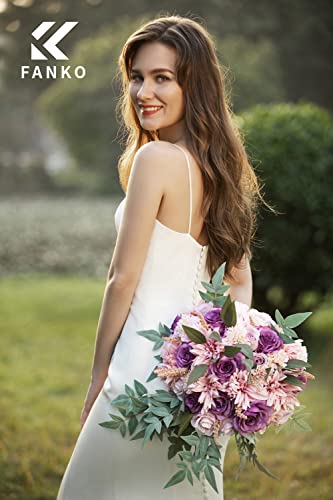 FANKO Artificial Flowers for DIY Bouquet, Purple Blush Pink Faux Rose, Lavender Ivory Fake Flower Rose Dahlia Daisy for Vase, Floral Arrangement, Centerpieces, Wedding, Home Decor, Party Decoration - color: Blush & Purple