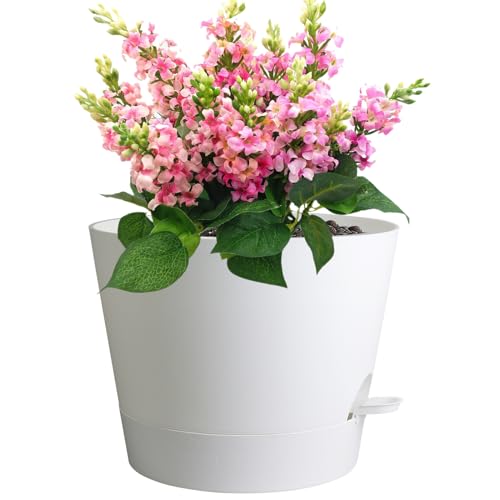Meowell 12 inch Large Self Watering Pots for Indoor Outdoor Plants, Flower Plant Pots with Mesh Drainage Holes for Garden House, Plastic Planters with Reservoir for Home, White - color: White, size: 12inch A