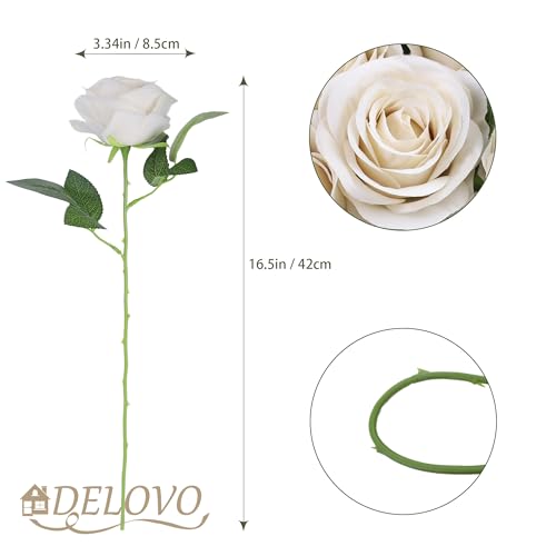 52pcs Beige Roses Artificial Flowers Fake Flowers Silk Roses with Stems for DIY Wedding Bouquets Bridal Shower Centerpieces Arrangements Party Decorations - color: Beige