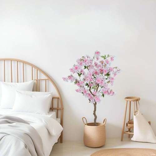 4FT Artificial Cherry Blossom Tree, Faux Sakura Tree in Pot, Realistic Fake Flower Tree for Indoor Home Decor, Artificial Floor Plant for Living Room, Bedroom, Entryway & Office - color: Pink, size: 3ft 11in