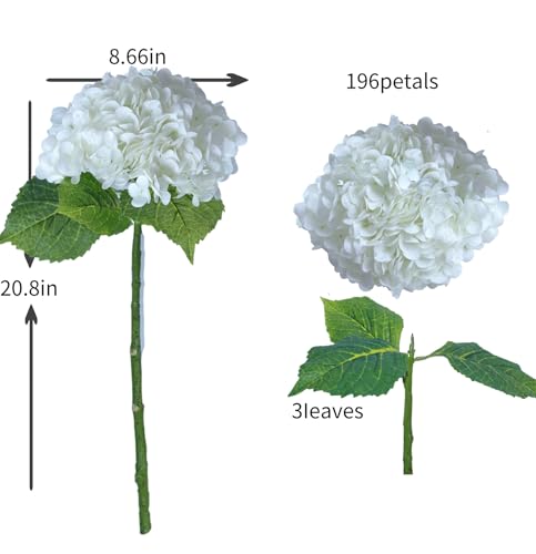 White Hydrangea Artificial Flowers - High-End 22.5cm Oversized Heads (4pcs) | Real-Touch Design | Perfect for Christmas, Weddings, Home Decor, Parties & Outdoor Use（White） - color: White