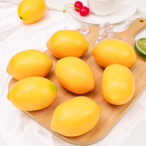 Gresorth 8 Pcs Artificial Yellow Lemons Decoration Fake Lemons Lifelike Faux Lemon Display Simulation Fruit Model for Home Kitchen Cabinet Party - color: Yellow Lemon