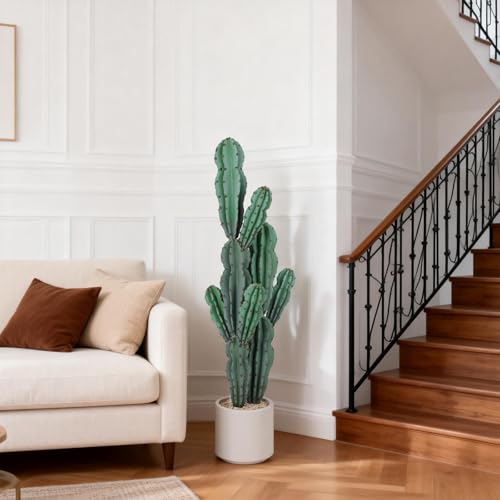 Artificial Cactus Plant, Tall UV Resistant Faux Cactus Plant, Realistic Texture Tall Fake Plant, Faux Desert Cacti Potted Plant with Planter for Indoor Outdoor Decoration - color: Green 1