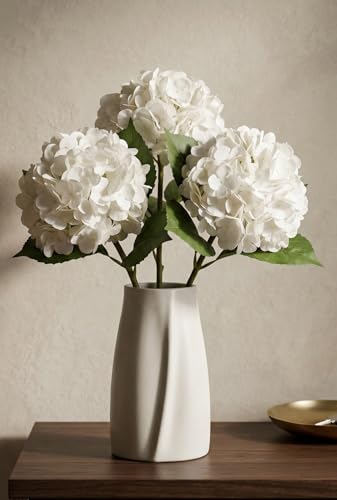 3 Pcs Real Touch White Hydrangea Artificial Flowers - 20" Large Jumbo 3D Latex Creamy White Faux Hydrangeas for Wedding Centerpieces, Bridal Bouquet, Floral Arrangement in Vase (Creamy White) - color: Creamy Withe