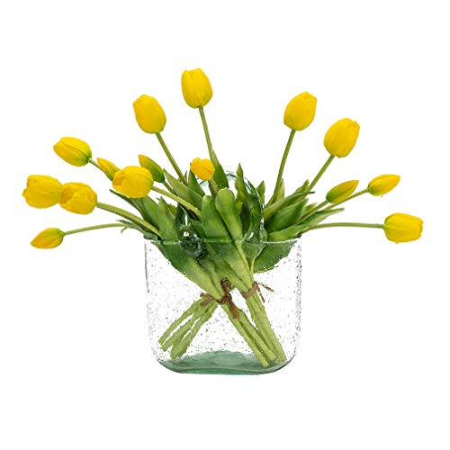 DUYONE 15Pcs Artificial Tulips Flowers, Soft Touch Realistic Latex Tulips Bouquet for Home Office Wedding Party Garden Decor, Fake Flowers for Dining Table Living Room Spring((Yellow,15pcs) - color: A Style-15pcs Yellow(no Vase)