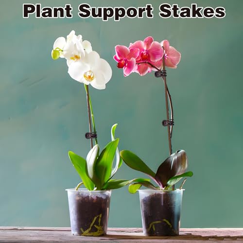 10Pcs Plant Support Stakes with 15Pcs Plant Clips, 15.75inch Tall Bendable Single Stem Sticks Orchid Clips Brown Helps Growth for Indoor Outdoor Flowers Rose Amaryllis - color: 25pcs