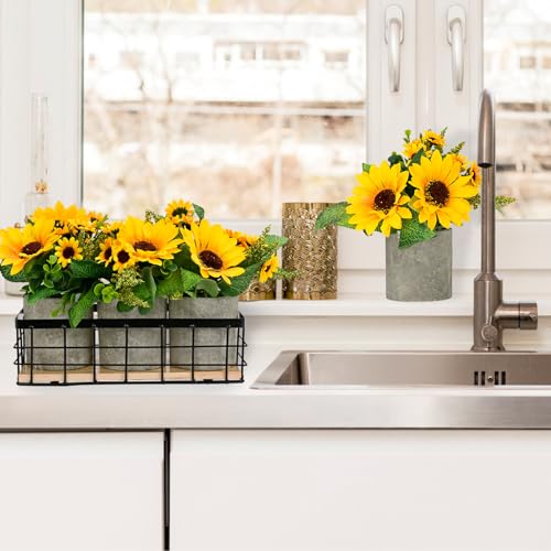 3 Potted Artificial Plants Flowers for Home Decor Indoor, Centerpiece Table Decorations for Dining Room and Coffee Table, Yellow - color: Yellow