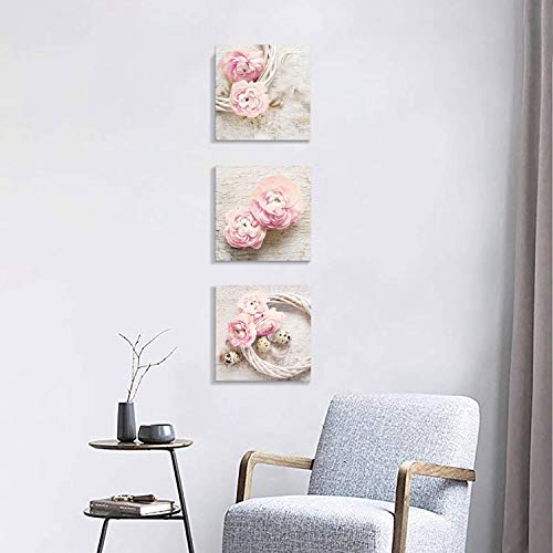Hardy Gallery Floral Picture Canvas Wall Art: Pink Peony Flower Wreath Photographic Prints for Decor (12”x12”x3pcs) - color: Pink picture, size: 12'' x 12'' x 3 Panels