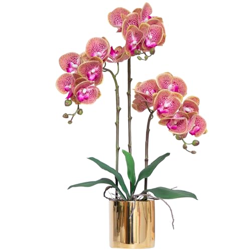 Artificial Orchid Flowers Set Real Touch Faux Flower in Vase Faux Butterfly Orchid Lifelike Orchid Arrangement for Wedding Home Office Party Hotel Decoration - color: Speckled Color