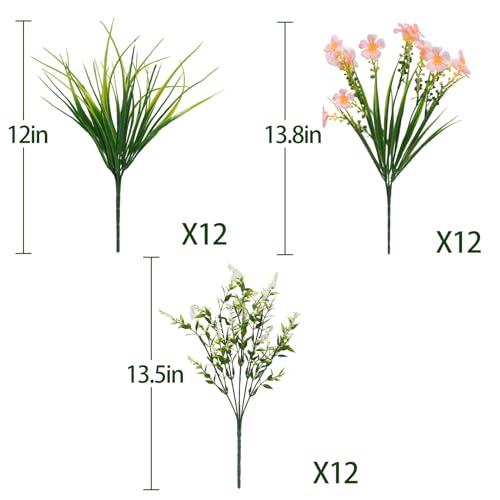 36pcs Faux Plants Outdoor, Uv Resistant Artificial Plants Outdoor Fake Flowers Plants Plastic Greenery Shrubs for Outside Window Box Garden Patio Porch Home Decor (Mixed Pink) - color: Pink, size: 36 Pcs