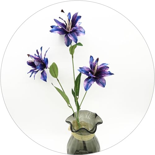 Artificial Lily Flowers, Vintage Fake Silk Flower Long Stems 4 Pack, Faux Stargazer Lilies Real Touch Tiger Bouquets for Indoor Outdoor Decor Wedding Party Floral Arrangement DIY Decorations - Purple - color: Lily Silk Flowers / Purple 4 Pack