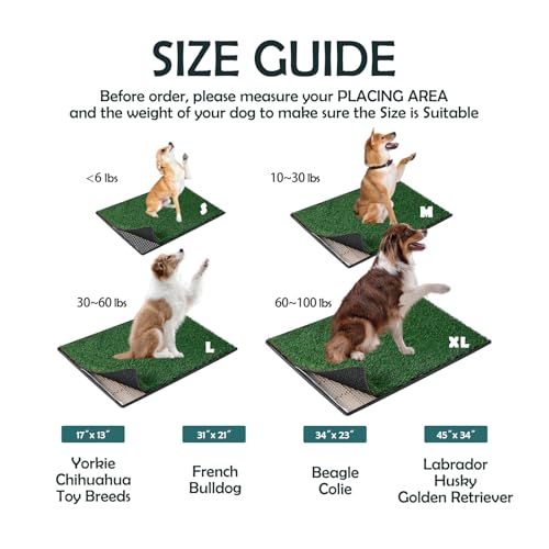 MEEXPAWS Dog Grass Pads for Dogs with Tray | Extra Large 45×34 in | 2× Dog Artificial Grass Pads Replacement| Rapid Drainage | 2 Training Pads | Indoor Dog Litter Box - size: XL 45×34 inch