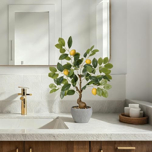 KAIRNE Artificial Lemons Decorations,17.7” Tall Lemon Tree Potted Plants,Real Like Lemons Tree with White Pot,Realistic Decorative Plants Indoor Table Decor, Fake Lemon for Kitchen Bathroom Decor - color: Lemon Tree
