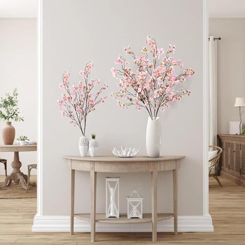 Sggvecsy Artificial Cherry Blossom Flowers 4 Pcs Faux Cherry Blossom Stems Faux Silk Cherry Blossom Branches 41’’ Fake Flowers Long Stems for Vase Arrangements Home Wedding Table Decor (Pink) - color: New Pink