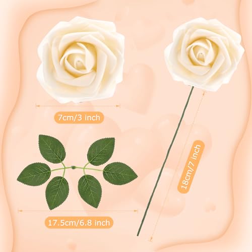 100 Pcs Artificial Foam Rose Flower Faux Bouquet Wedding Fake Rose Gift for Mother's Day Women DIY Bridal Shower Party Table Birthday Home Spring Decor (Champagne) - color: Champagne