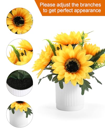 Coferset Sunflower Potted Artificial Flowers Small Fake Plant Yellow Sunflower Small Artificial Plants for Home Office Farmhouse Coffee Table Bathroom Wedding Party Decor(2PCS)