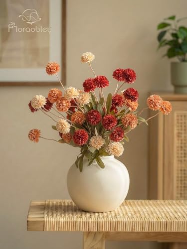 9pcs Fake Flowers Silk Mini Mums with Stems, Burnt Orange Faux Chrysanthemum Pompon Balls Artificial Flower Bulk for DIY Wedding Centerpieces, Vase Fillers, Floral Arrangements & Home Decor - color: Mixed Orange