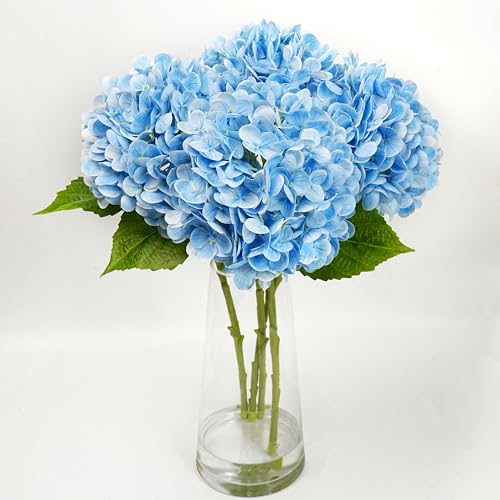 Jahe 4 Pcs Hydrangea Artificial Flowers, 20'' Tall Large Bloom Faux Hydrangea Flowers,Real Touch Fake Flowers, Bouquet Home Wedding Part Decor, DIY Floral Arrangement, Light Blue - color: Light Blue