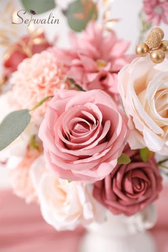 Serwalin 2PCS Artificial Pink Silk Dahlia Flowers - Fake Wedding Bouquets & Centerpieces - Baby Shower & Home Decor - color: A Athens Pink Dahlia, size: 2 Boxes