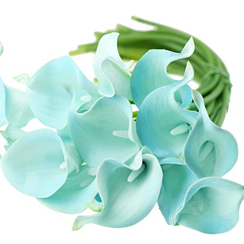 FiveSeasonStuff Real Touch Calla Lily Artificial Flowers Wedding Bridal Bouquet | Floral Arrangements | 15 Calla Lilies (Lake Blue) - color: Lake Blue