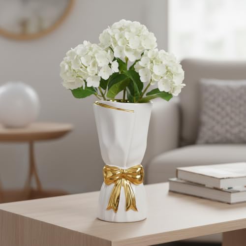 White Bow Vase - 10 Inch Modern Ceramic Vases for Living Room, Decorative Flower Vase for Home Decor, Wedding, Dining Room, Kitchen, Table, Bookshelf, Bathroom Decor - color: White, size: 10 inch