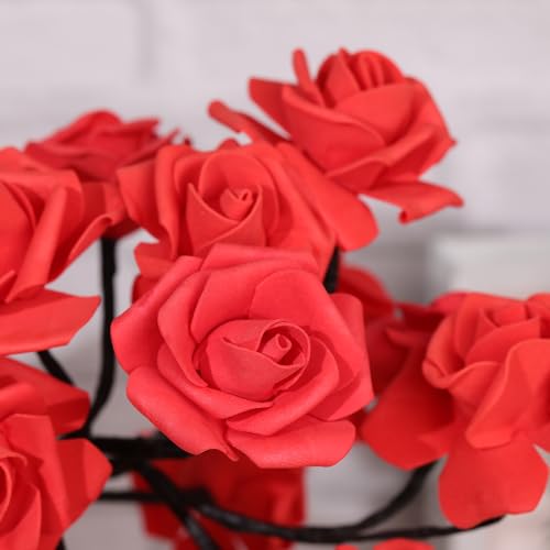 Drawelry Rose Flower Tree Lamp - LED Rose Tree Table Lamp USB/Battery Powered Artificial Bonsai Flower Night Light for Bedroom Living Room Party Wedding Valentines Mothers Day Decor (Red) - color: Red