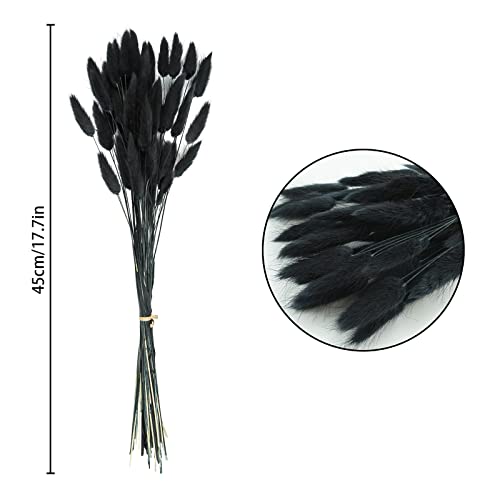 Uieke 17’’ Natural Bunny Tails Dried Flowers, 120 Pcs Dried Lagurus Ovatus, Dried Black Pampas Grass Decor for Farmhouse Flower Arrangements Wedding Home Craft Boho Party Halloween Decorations - color: Black-120pcs
