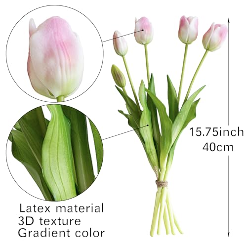 Artificial Tulips Flowers,Soft Touch Latex Bouquet, Fake Tulips,Spring Wedding Home Room Table Centerpiece Decor - color: 40pcs Mtf(no Vase)