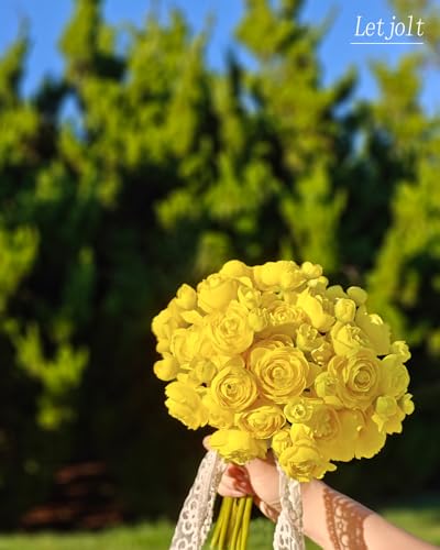 Letjolt Artificial Ranunculus Flower Yellow Silk Flower, 18pcs | Faux DIY Bouquet, Wedding Engagement Centerpieces, Bridal Shower Decorations, Home Decor - color: Yellow
