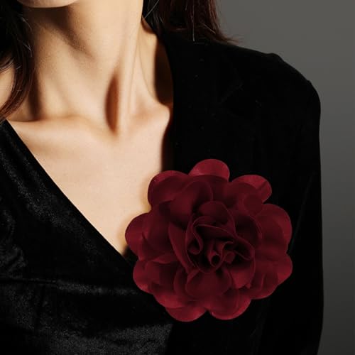 6.3 Inches Large Rose Flower Brooches and Pins for Women | Rose Flower Hair Clips & Brooches for Women Dresses | Hat Pins for Clothes, Burgundy - color: Burgundy