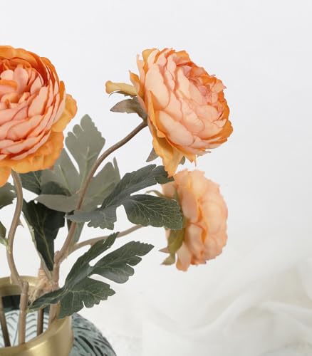 IPOPU 10pcs Orange Peonies Artificial Flowers Real Touch Silk Peonies with Stems Real Look Fake Peony for Home Table Decorations Wedding Faux Flowers Arrangements - color: Orange