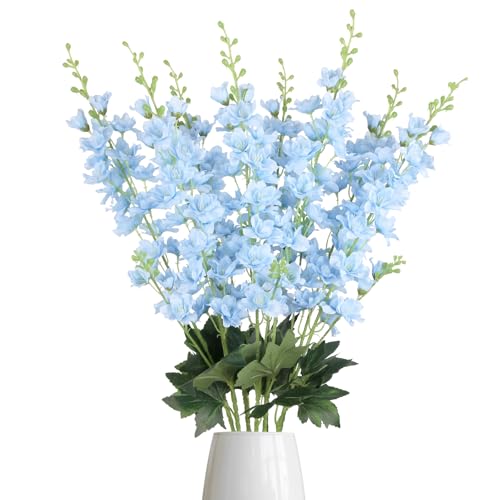 Light Blue Delphinium Artificial Flowers,8PCS Long Stem Fake Larkspur Flowers 33.5'' Faux Delphinium Bulk for Tall Vase Home Wedding Garden Table Decor (Light Blue) - color: Light Blue