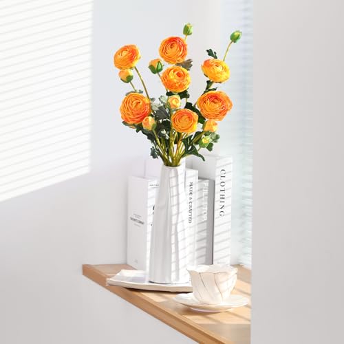 6Pcs Realistic Silk Yellow Ranunculus Artificial Flowers Long Stems, 23.6" Tall Fake Flowers Faux Flowers Suit for Year-Round Home Decoration, Wedding, Bridal Bouquets, Office - color: Yellow