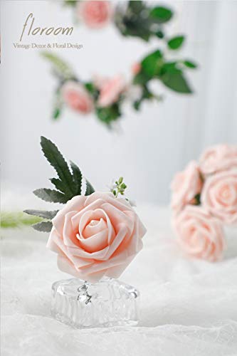 Floroom Artificial Flowers 50pcs Real Looking Blush Foam Fake Roses with Stems for DIY Wedding Bouquets Pink Bridal Shower Centerpieces Floral Arrangements Party Tables Home Decorations - color: Blush, size: 50Pcs