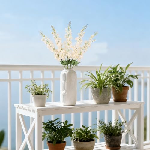 IPOPU 40" Delphinium Artificial Flowers 5PCS Faux Delphinium Larkspur Silk Flowers Long Stem Artificial Flowers for Home Wedding Floral Arrangement Centerpiece Decor(Champagne) - color: Champagne