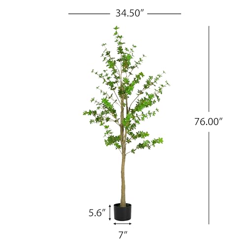 Christopher Knight Home Annas 76''H Artificial Tree Indoor, Artificial Enkianthus Tree with Pot, Tropical Style Faux Tree with Black Plastic Pot, Artificial Plant for Home Office Decor, 1pcs, Green - color: Green/76''h