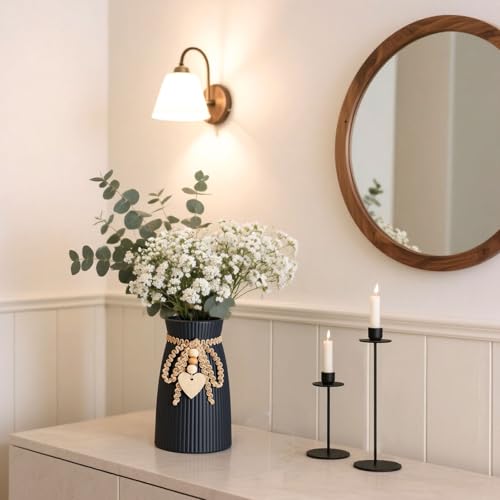 DomeStar Black Ceramic Vase, 6.3" Tall Boho Ribbed Vase for Pampas Grass, Wedding Centerpiece, Coffee Table, Bedroom & Apartment, Neutral Farmhouse Minimalist Modern Home Decor - color: Black