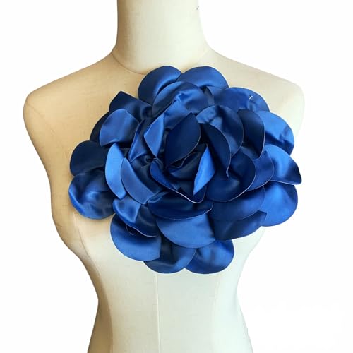 Heyiwell Large Satin Fabric flower for Brooch Pin Wedding Party Dance Dress Suit Clothes Head Hair Accessories DIY Decor 9.45"Inch - color: Navy