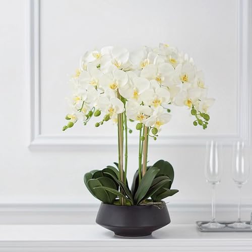 Artificial Phalaenopsis 4 Pcs Artificial Flowers Artificial Orchid Flowers Stem Fake Plants for Décor (White) - color: White