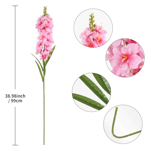 IPOPU 6PCS Delphinium Artificial Flowers 39" Realistic Faux Hyacinth Long Stem Delphinium Silk Flowers for Tall Vase Filling Wedding Centerpieces Home Decor (Pink) - color: Pink