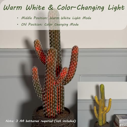 bellacat 25in Fake Cactus with Warm White & Color Changing Lights, Realistic Faux Cactus Plants Indoor with Brown Decorative Planter, Artificial Cacti Light Up Plant for Home Decor, 2 Pack - color: Brown Decorative Planter-2pack, size: 25in