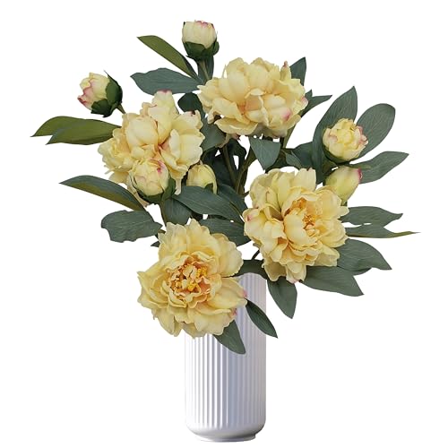 Yellow Peonies Artificial Flowers,4 Pcs Fake Silk Peonies with Stems Real Look,Peony Bush for Home Decor (4, Yellow) - color: Yellow