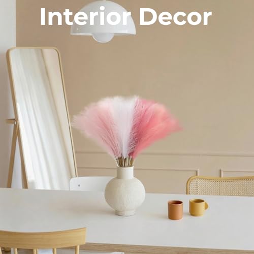 45pcs Artificial Pampas Grass 21.6" Faux Dried Flowers Pompas Grass Bouquet Flower Arrangement and Vase Filler for Gothic Room Decoration Wedding Party Boho Home Decor（Rose Red& White &Pink） - color: Rose Red& White &Pink