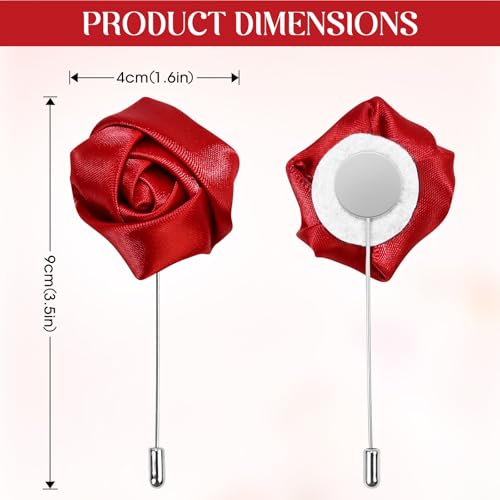 1Pcs Flower Lapel Pins,Rose Pins for Men for Dance,Party,Wedding - color: Crimson