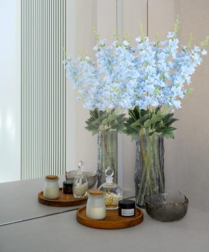 Light Blue Delphinium Artificial Flowers,8PCS Long Stem Fake Larkspur Flowers 33.5'' Faux Delphinium Bulk for Tall Vase Home Wedding Garden Table Decor (Light Blue) - color: Light Blue