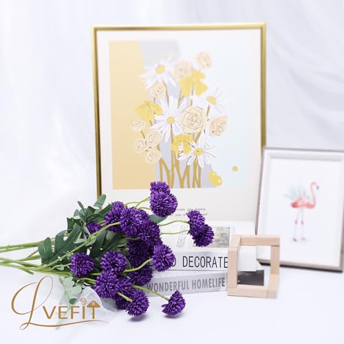 LVEFIT 10 Pcs Purple Flowers Fake Mums Flowers with Long Stem,Faux Kiku Flowers Bulk,Silk Flowers Mini Chrysanthemum Artificial Flowers Chrysanth Floral Arrangements for Home,Wedding,Party Decor - color: Purple