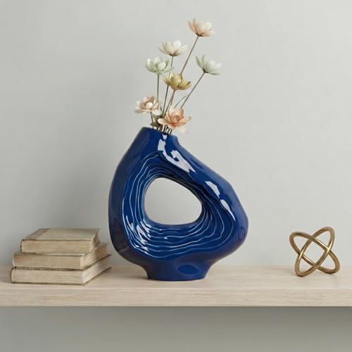Sunddo Blue Ceramic Vase for Home Decor - 9 Inch Modern Flower Vase, Boho Donut Decorative Vase for Flowers, Living Room Bedroom, Wedding, Table Centerpiece - color: Blue, size: 9 inch