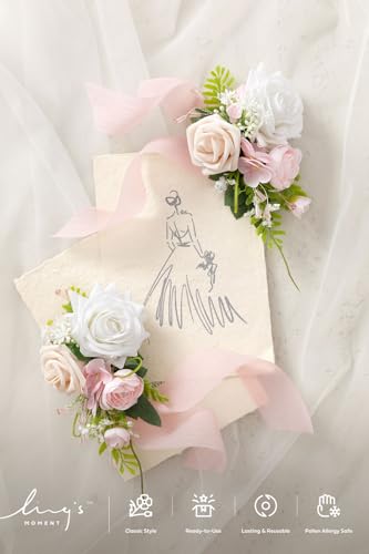Ling's moment 2pcs Prom Wrist/Shoulder Corsage Artificial Flower, Girl/Mother Homecoming/Wedding Corsage Wristlet Décor, etc. Blush Cream - color: Pk-blush & Cream