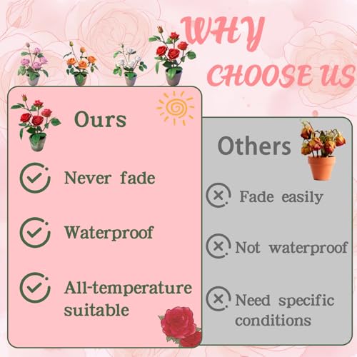 Rose in Pot Decor Potted Artificial Flowers Mini Plants Faux Flowers Indoor Small Decor Fake Roses for Home, Bathroom, Kitchen, Offices, Wedding Party Centerpieces (Rose Red) - color: Rose Red